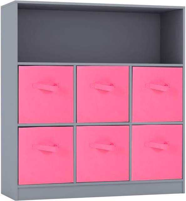 URBNLIVING 7 Cube Wooden Storage Unit and Bookcase in Grey and Pink