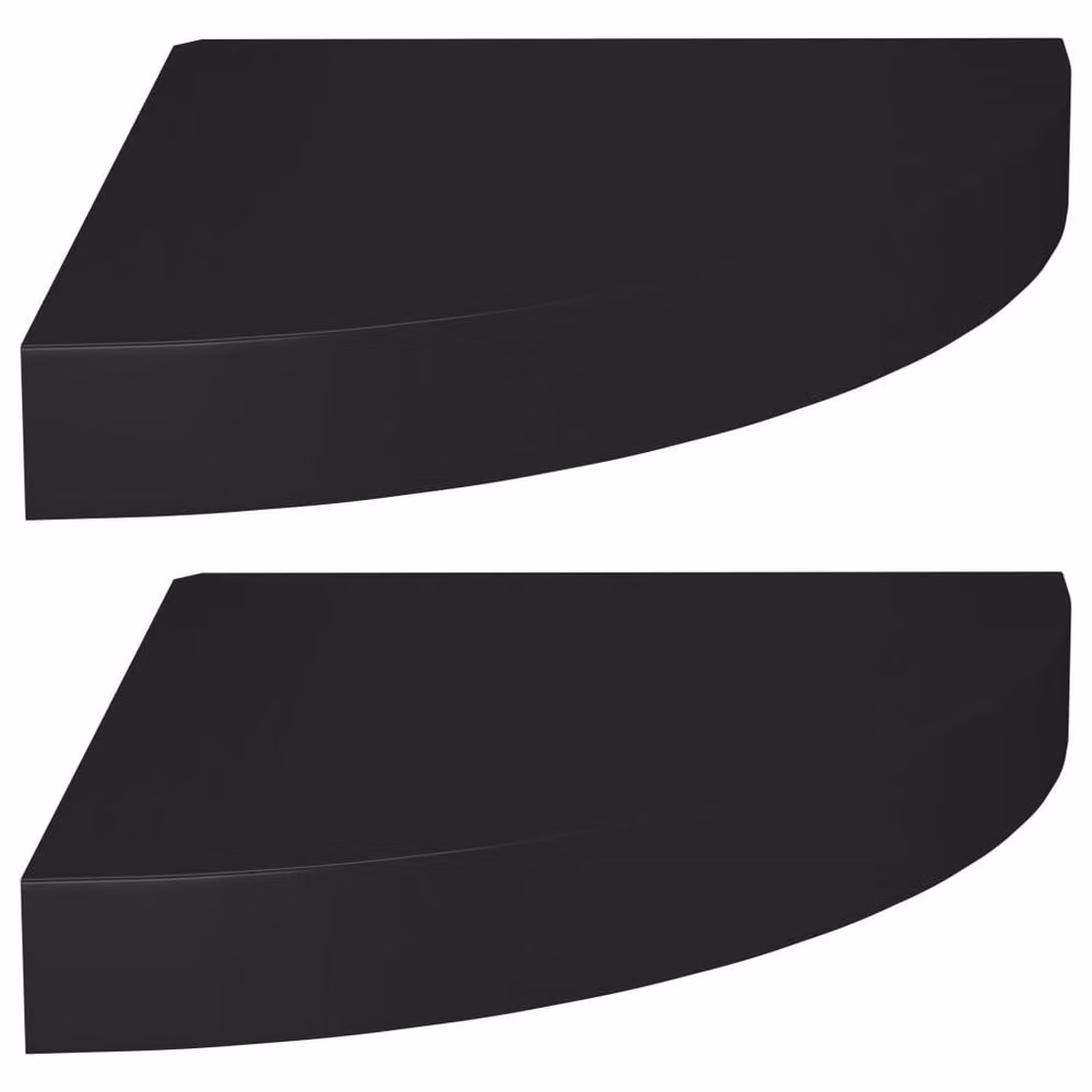 Berkfield Home Set of 2 Durable Black Floating Corner Shelves, W/D/H: 25 x 25 x 3.8 cm – 3