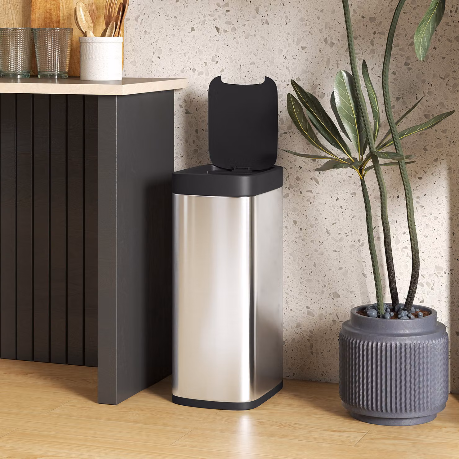HOMCOM 50L Automatic Sensor Bin in Silver Stainless Steel with Manual Override – 7