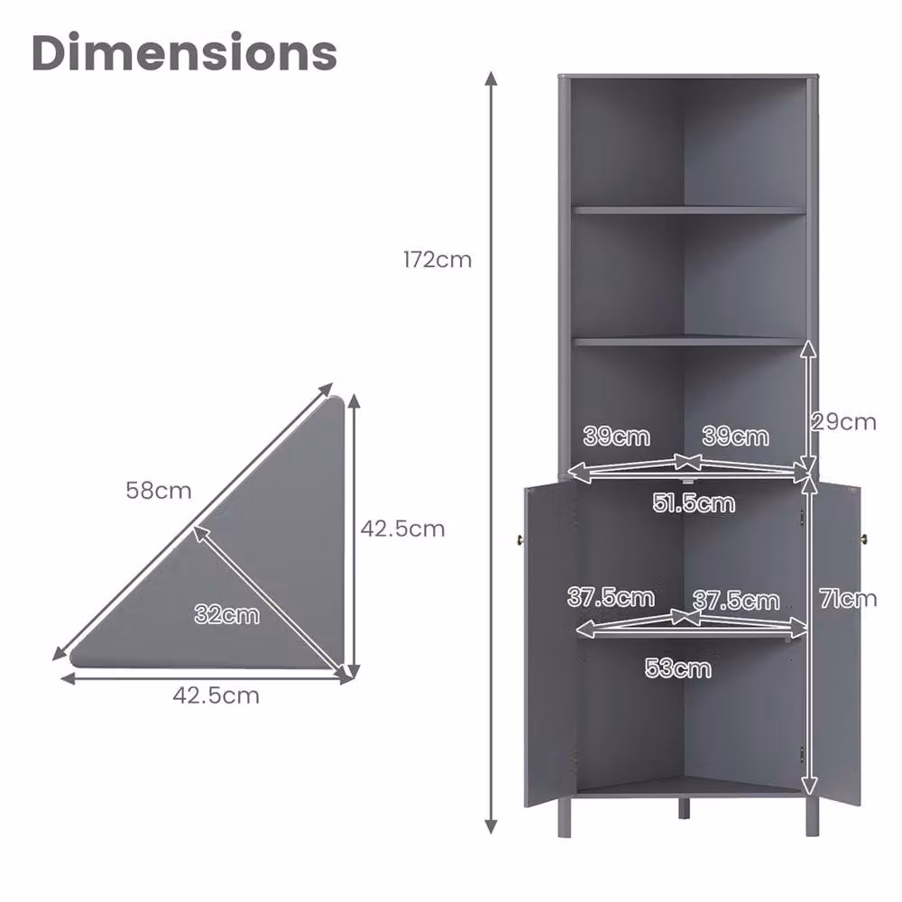 VOGREX Modern 5-Tier Corner Storage Cabinet in Grey, Height: 172 cm – 2