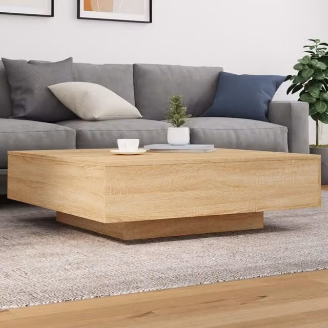 Berkfield Home Sonoma Oak Coffee Table with LED Lights, Brown, W/D/H: 100 x 100 x 31 cm