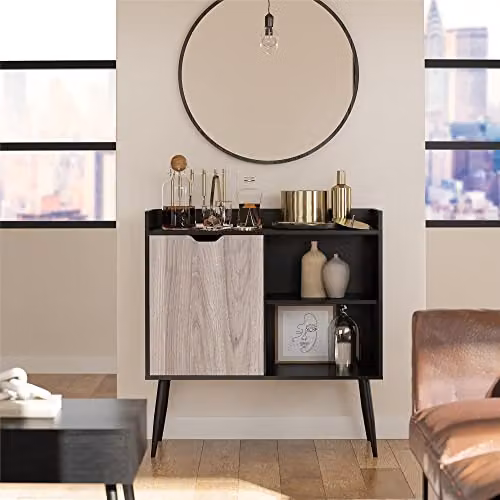 DHP Furniture Copley Bar Cabinet in Black and Brown Oak Look, W/D/H: 92 x 41 x 97 cm – 1