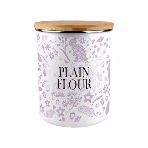 Purely Home Lilac Rabbits Plain Flour Canister, Purple Enamel Airtight Kitchen Storage Tin, 2.7 l – 1