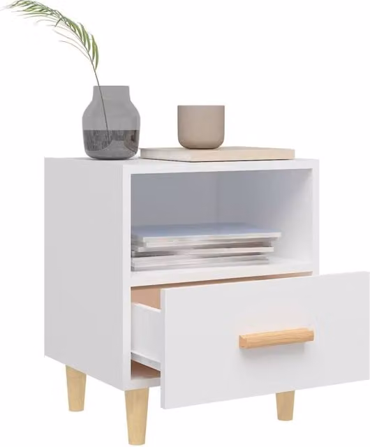 Berkfield Home Beautiful Bedside Cabinet in White, W/D/H: 40 x 35 x 47 cm