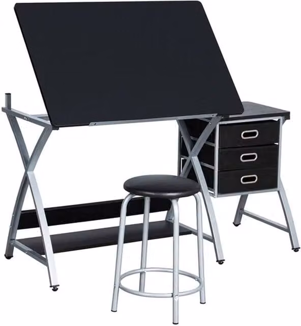 Kelvenix Adjustable Drafting Table in Black with Tilting Top and Height Adjustment – 1