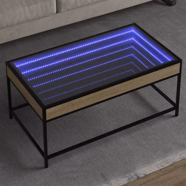 Berkfield Home Infinity LED Coffee Table in Sonoma Oak Brown, W: 90 cm, D: 50 cm, H: 41 cm – 1