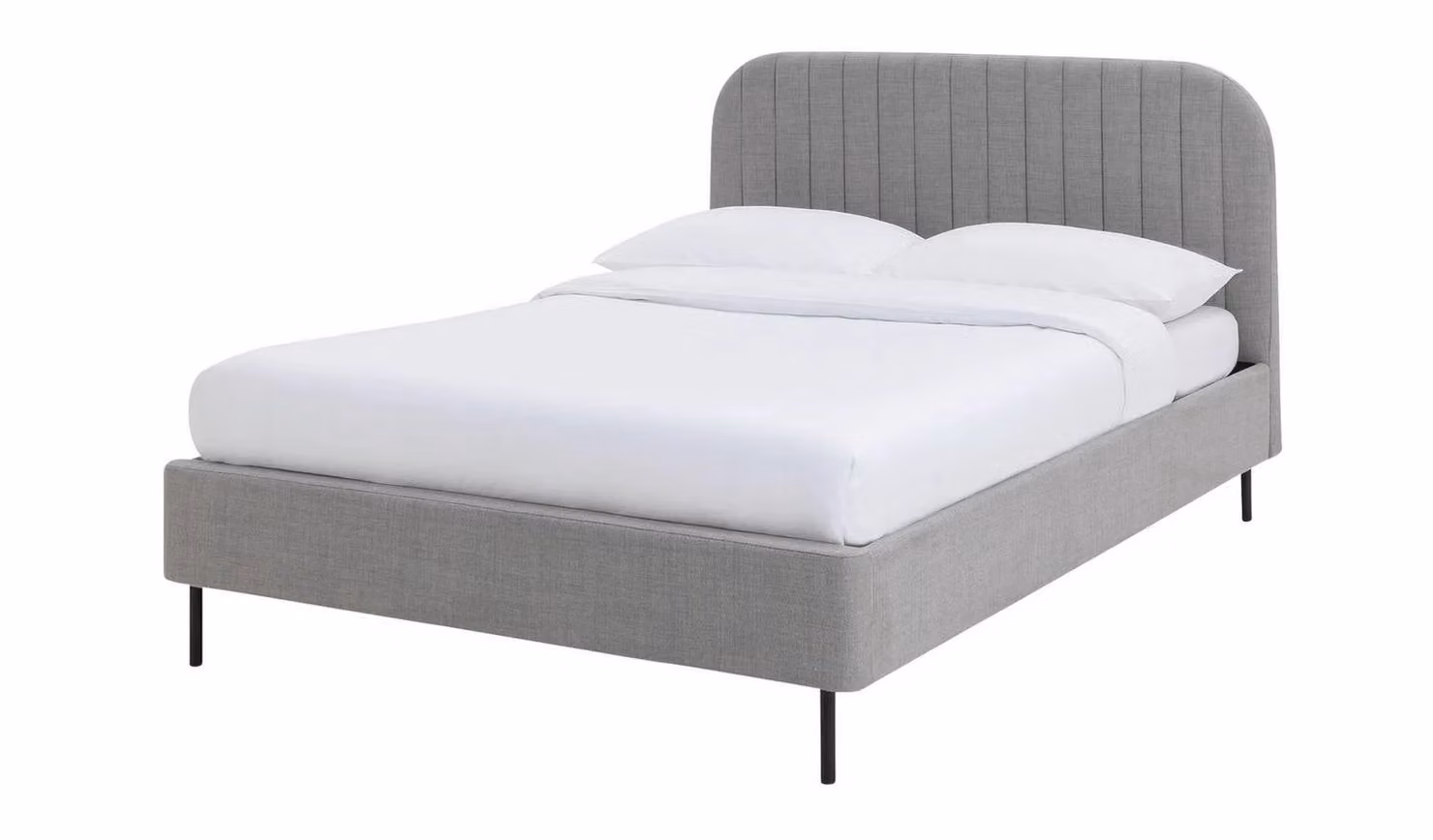 Fulford Modern Upholstered Fabric Bed Frame in Grey and Black, W/D/H: 160 x 200 x 206.5 cm