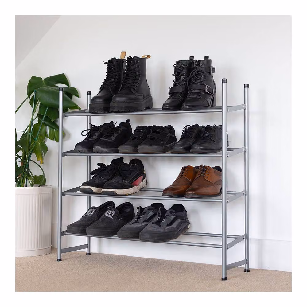 JVL 4 Tier Metal Shoe Rack in Silver or Grey, W/D/H: 71.0 x 22.5 x 22.5 cm – 2
