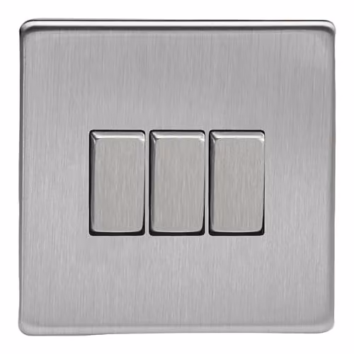 Varilight Triple Rocker 2-Way Light Switch in Screwless Brushed Steel, Silver