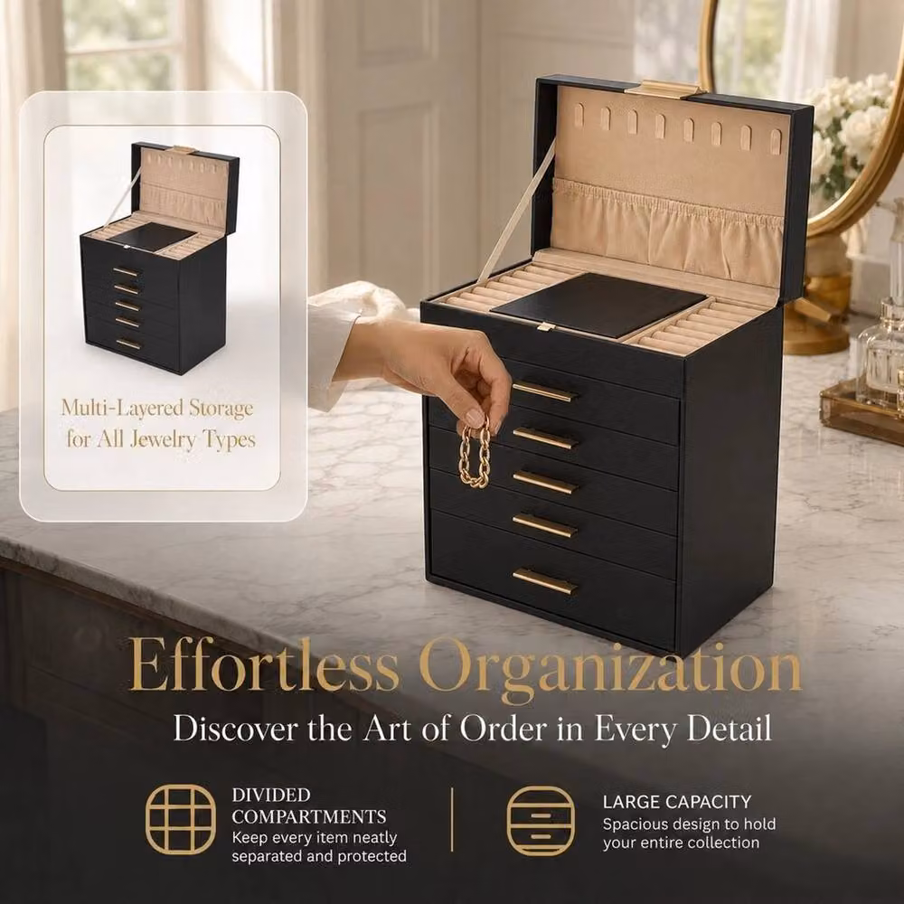 Kelvenix Black Jewellery Storage Box with 5 Drawers – 4