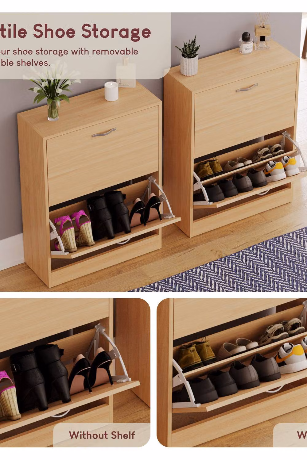 HD Designs Vida Designs Modern Brown 2 Drawer Shoe Cabinet with Tilting Compartments – 3