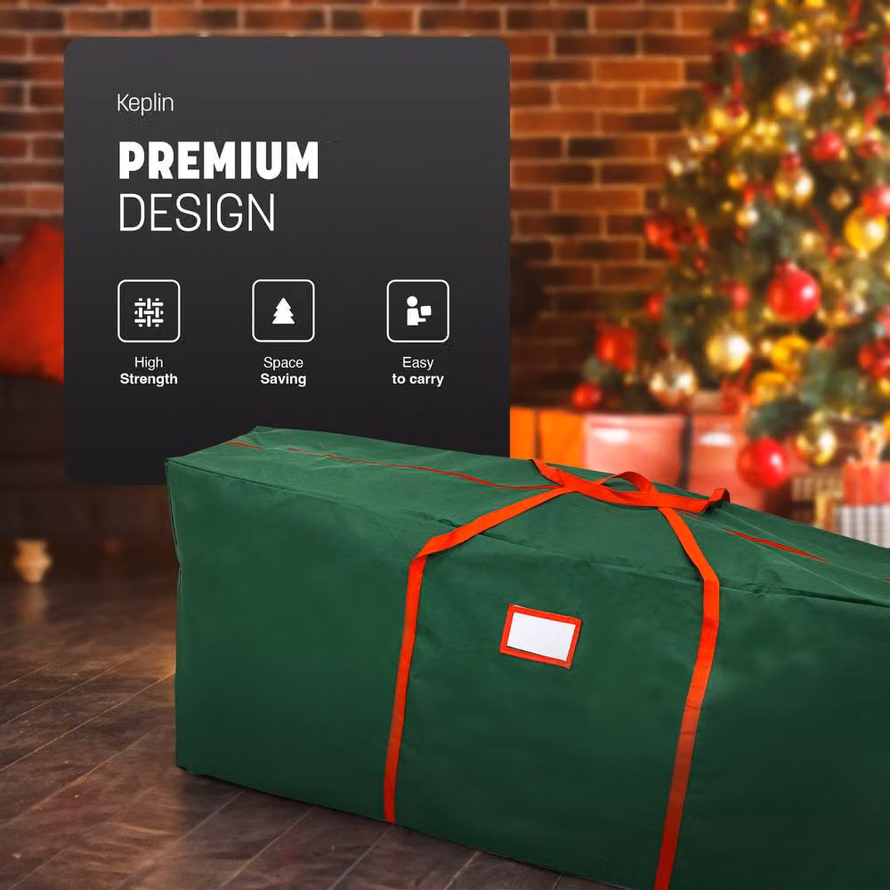 Keplin Heavy Duty 600D Oxford Fabric Christmas Tree and Wrapping Paper Storage Bag in Green, Foldable with Handles – 3