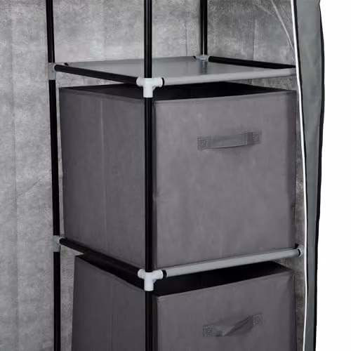 HOMCOM Portable Fabric Wardrobe with Hanging Rail and Integrated Drawers, Grey, W: 102 cm, D: 42.5 cm, H: 162.5 cm – 6