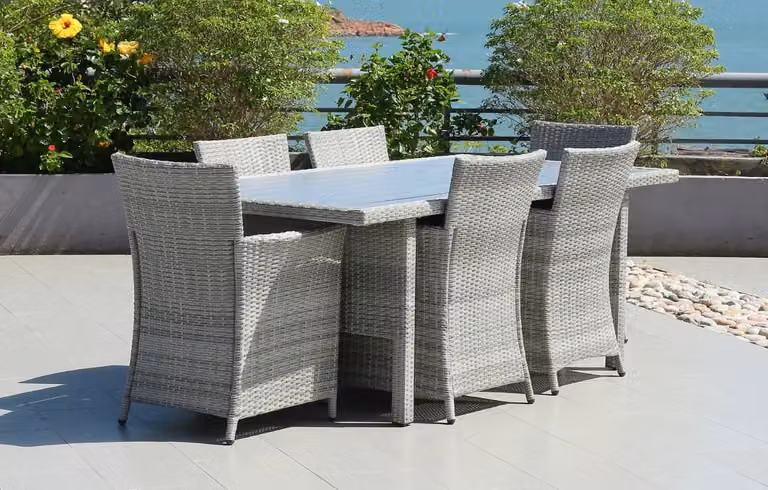 MINT Essentials Bridgetown 6 Seater Rectangular Grey Rattan and Polywood Garden Dining Set, W: 200 cm