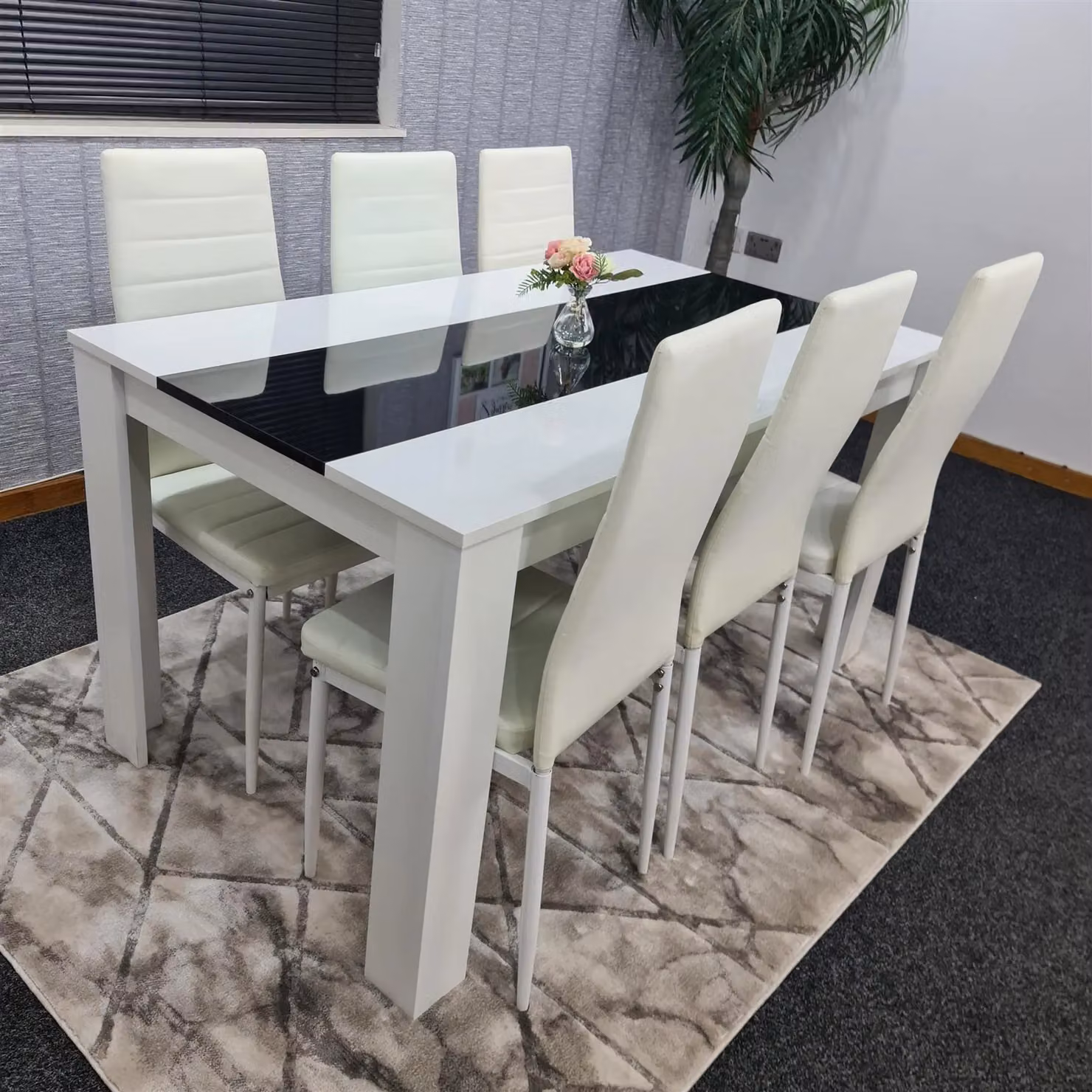 Kosy Koala Modern Dining Table Set with 6 White Chairs in Brown, Black and White – 3