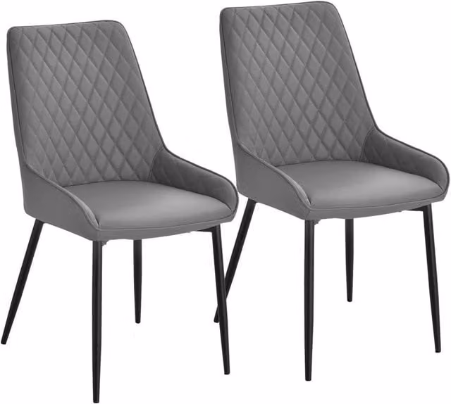 NESTLUNE Set of 2 Grey Quilted PU Leather Dining Chairs with Metal Frame – 1