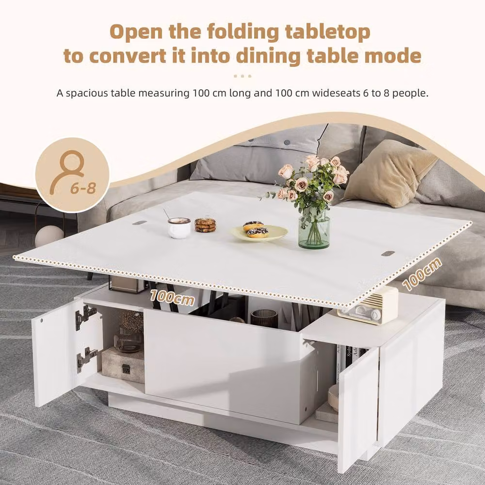 ModernLuxe White Lift Up Coffee Table with 2 Lifting Tops and Hidden Storage – 4