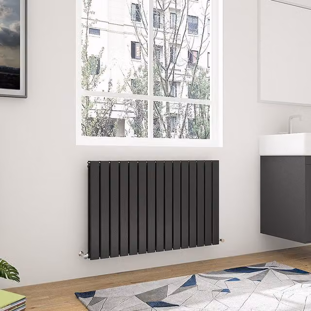 AicaBathroom Horizontal Flat Panel Double Steel Radiator in Black, W: 102 cm, H: 60 cm