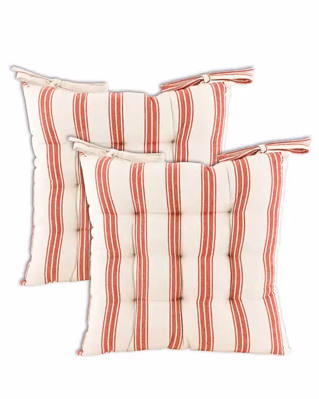 Dibor Set of 2 Red Striped Square Indoor Dining Chair Seat Pads, W/D/H: 40 x 40 x 40 cm – 2