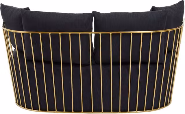 Orsina Azalea Two Seat Black Fabric Sofa with Gold Details and Scatter Cushions