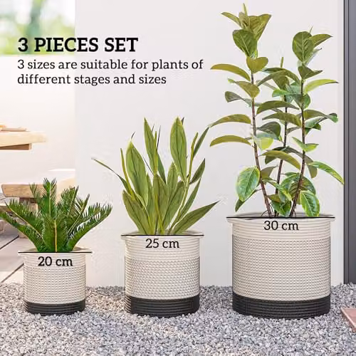 Outsunny 3-Piece Set of Round White Cotton and Plastic Plant Pots, Diameter: 30 cm – 5