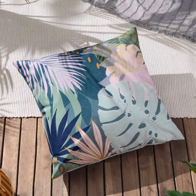 Furn Leafy Floral Square Outdoor Cushion in Petrol Multicolour, W/D/H: 43 x 43 x 43 cm – 4