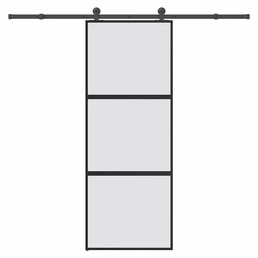 Berkfield Home Sliding Door with Hardware Set in Black, Tempered Glass and Aluminium, W: 76 cm, H: 205 cm – 1