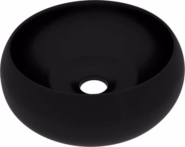 Berkfield Home Luxury Round Ceramic Wash Basin in Matt Black, W: 40 cm, D: 15 cm, H: 15 cm – 1