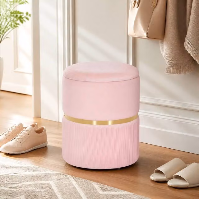 STILVORA Pink Velvet Storage Ottoman with Hidden Storage