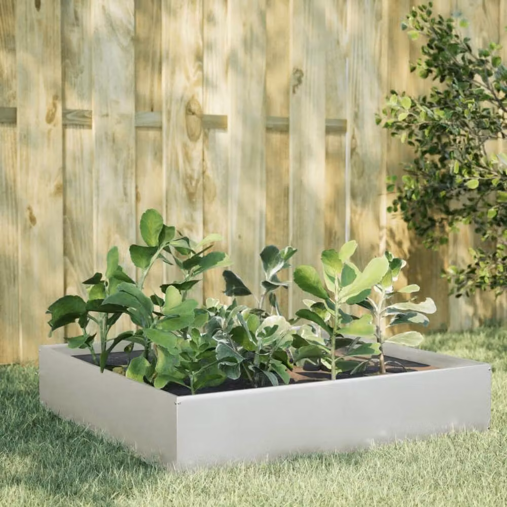 Berkfield Home Garden Stainless Steel Raised Bed in Silver, W/D/H: 100 x 100 x 33.5 cm – 2