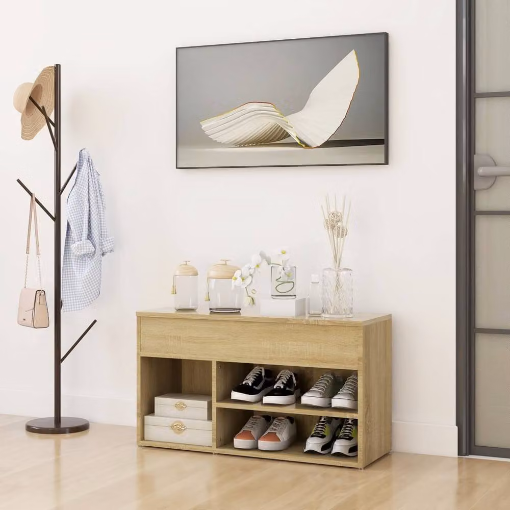 Berkfield Home Shoe Bench in Sonoma Oak and Beige, W/D/H: 80 x 30 x 45 cm – 2