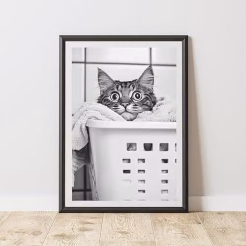 60 Second Makeover Cat In Laundry Basket Paper Poster Wall Art, Multicolour, A3