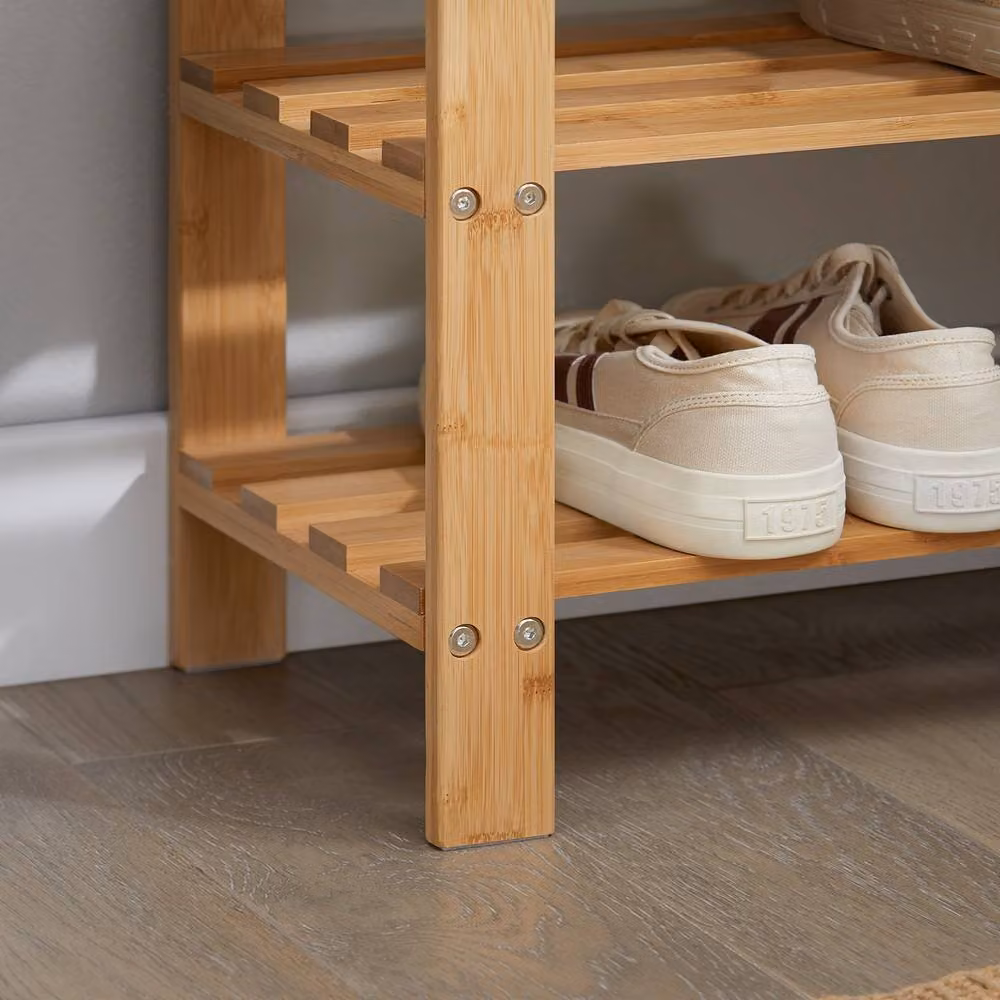 SoBuy Entrance Shoe Rack and Bench in Natural Bamboo Wood – 4