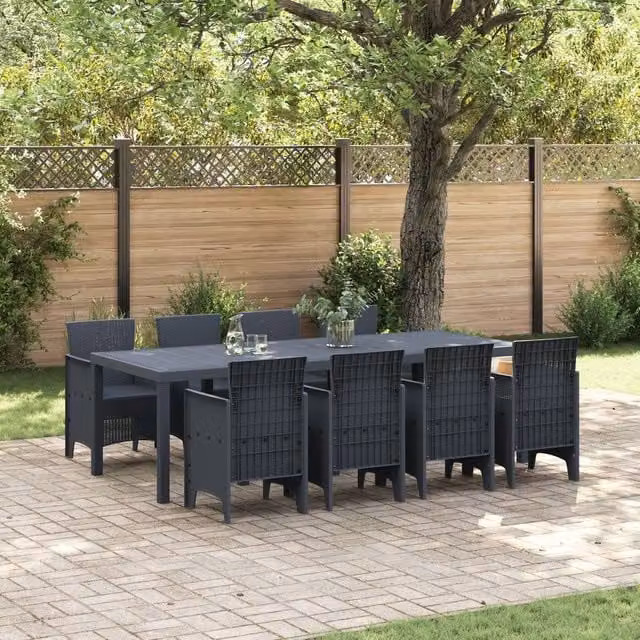 Berkfield Home 9 Piece Anthracite Grey Poly Rattan Garden Dining Set – 1