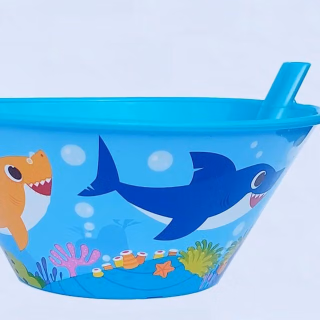 Baby Shark Sippy Bowl with Straw, Multicolour, 500ml