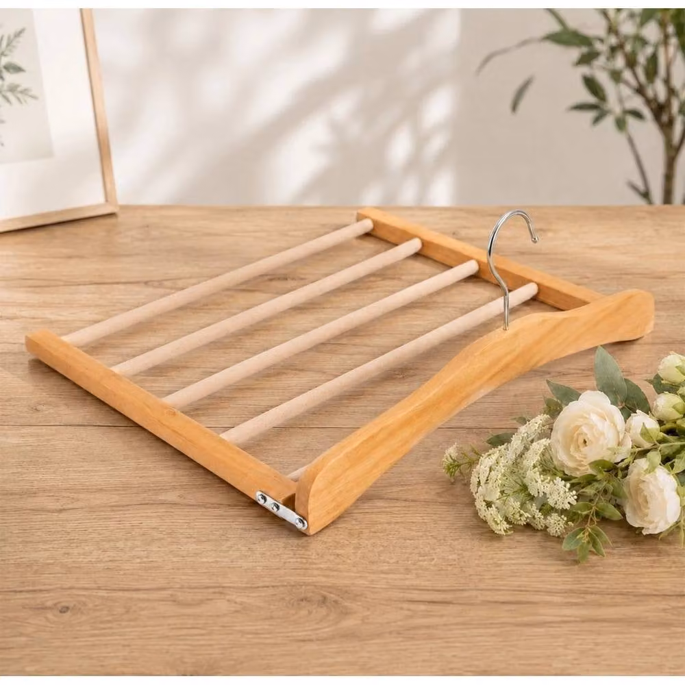 VOGREX 2 Pack Space Saving Wooden Trouser, Jeans and Scarf Organiser Hangers in Beige – 4