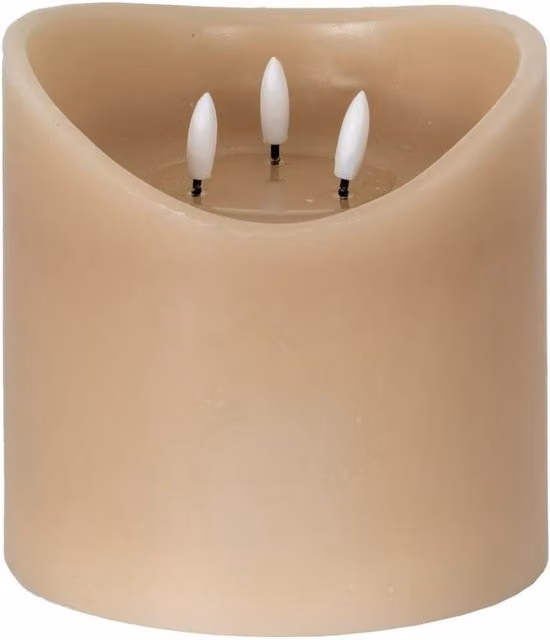 KDMD Luxe Collection Taupe Melted LED Pillar Candle with Flicker Effect, Beige, W/D/H: 15.24 x 15.24 x 15.24 cm – 1