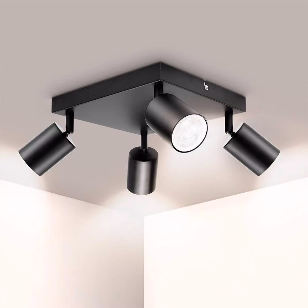 EONLION 4 Way Modern Black Metal Ceiling Spot Light Fitting with Adjustable GU10 LED Sockets – 5