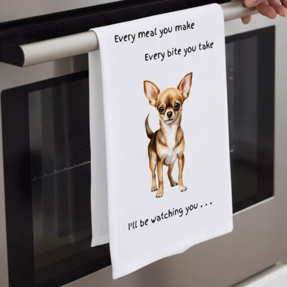 Animal Crackers Chihuahua Dog Novelty Cotton Tea Towel in White and Grey, 66 cm – 3
