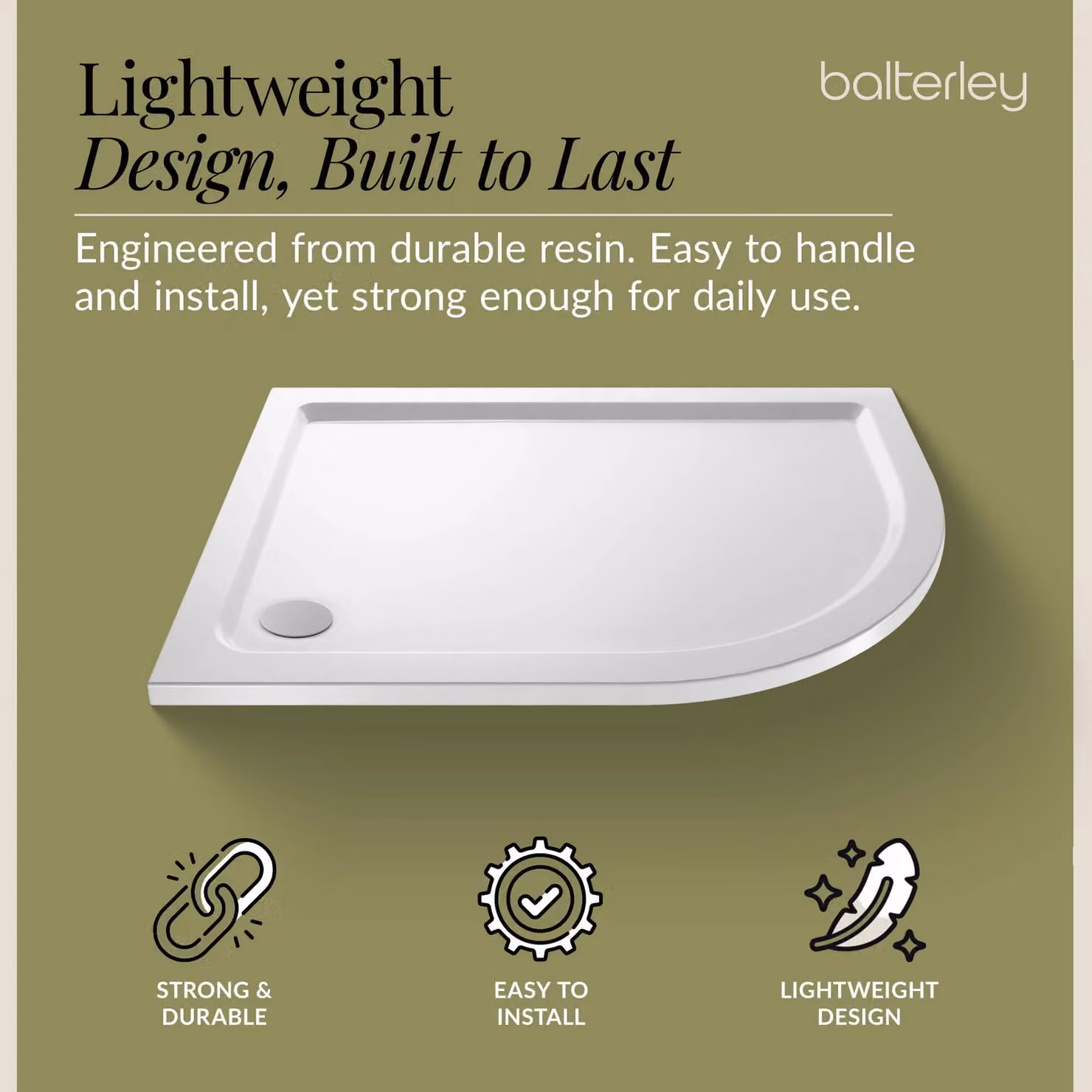 Balterley Premium Right Hand Offset Quadrant Corner Shower Tray in White – 3