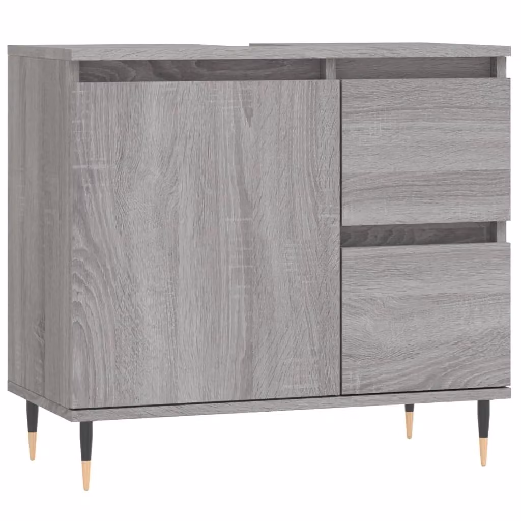 Berkfield Home Grey Sonoma Bathroom Cabinet with Hinged Doors and Internal Drawers, W/D/H: 65 x 33 x 60 cm