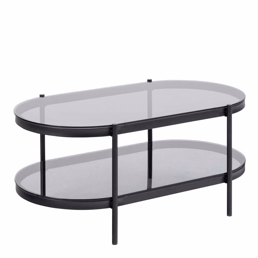 Wyld Haus Featheroak Oval Coffee Table with Grey Smoked Glass and Matt Black Metal Base, W: 126 cm, D: 50 cm, H: 42 cm – 4