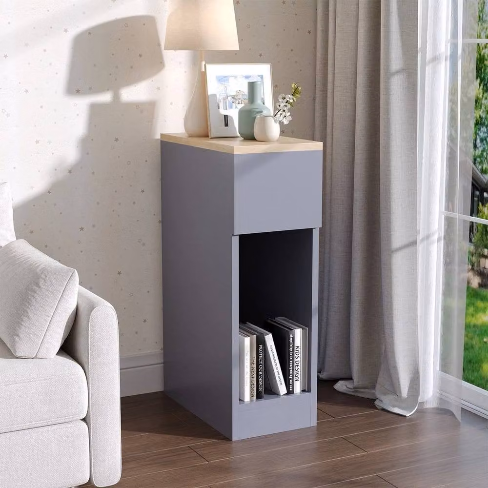 FORGEVIO Grey and Wood Small Narrow Bedside Table – 3