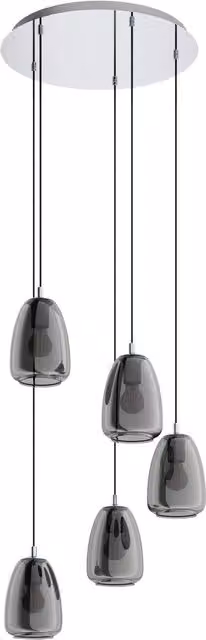 Loops Suspended Pendant Light with Chrome and Black Metal and Transparent Glass Shades, E27