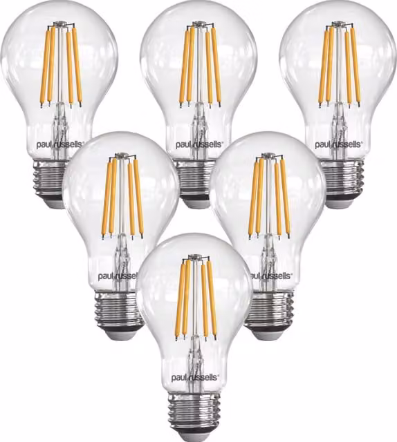 Paul Russells 7W Dimmable LED Filament GLS Bulb, E27, 806lm, 2700K Warm White