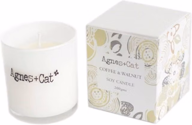 Agnes + Cat White and Silver Votive Candle Coffee & Walnut