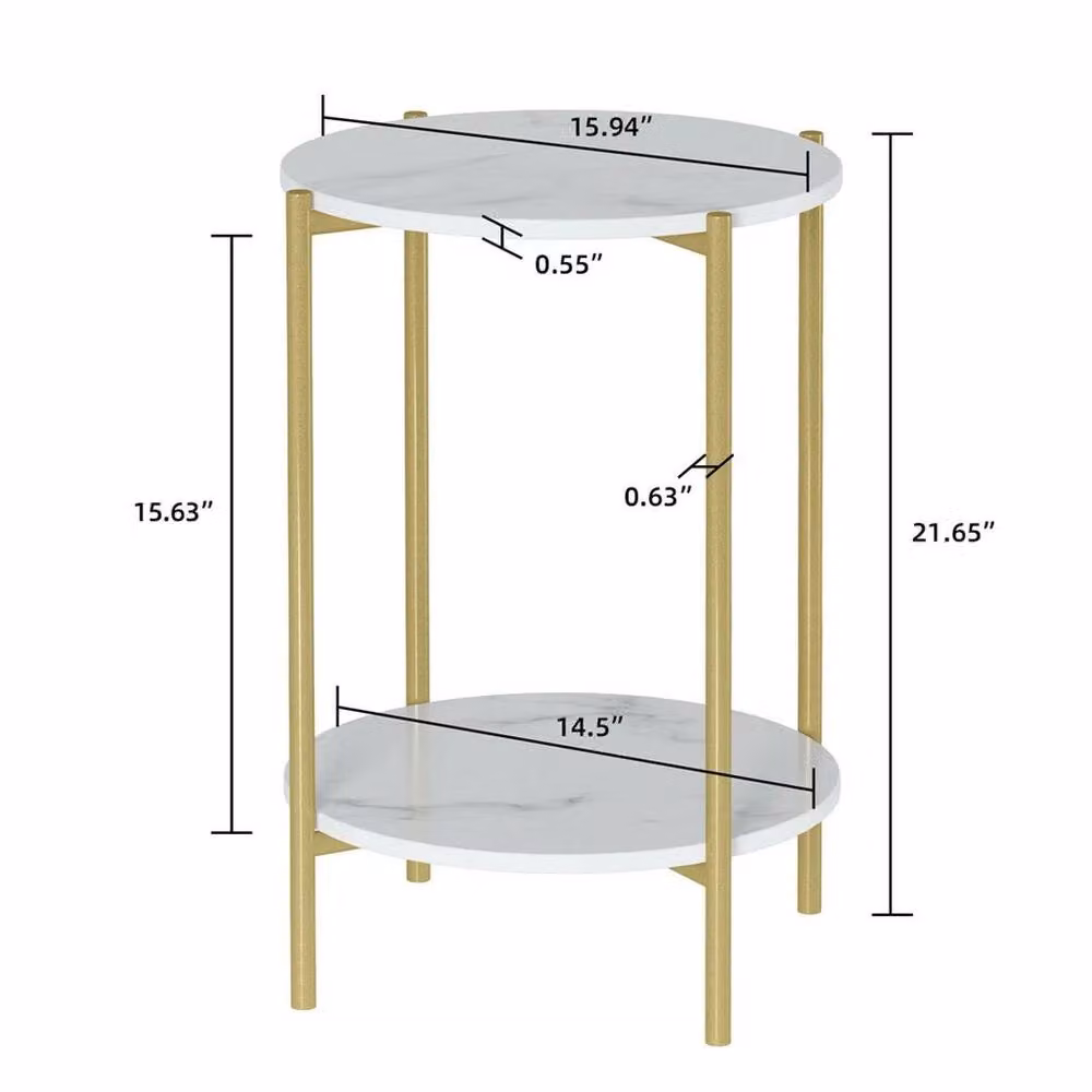 Kelvenix 2 Tier Round Marble End Side Table in White and Gold – 2