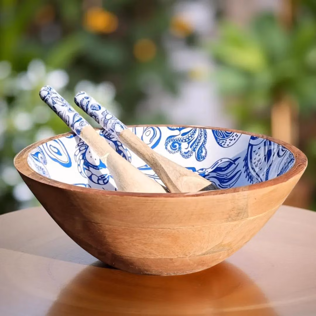 Hartsmede Ocean Medium Serving Bowl with Spoons in Blue – 6
