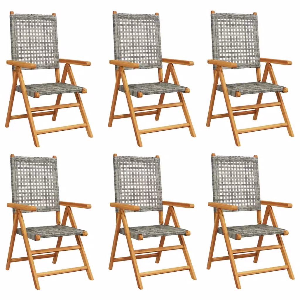 Berkfield Home Set of 6 Reclining Grey Poly Rattan Garden Chairs with Acacia Wood Frame – 2