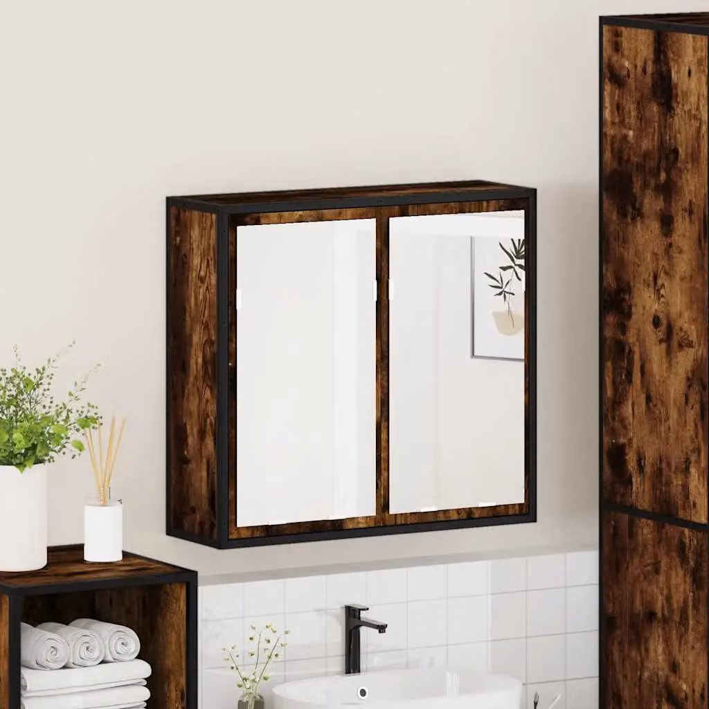 Berkfield Home Smoked Oak Bathroom Mirror Cabinet, Brown, W/D/H: 65 x 20 x 60 cm – 3